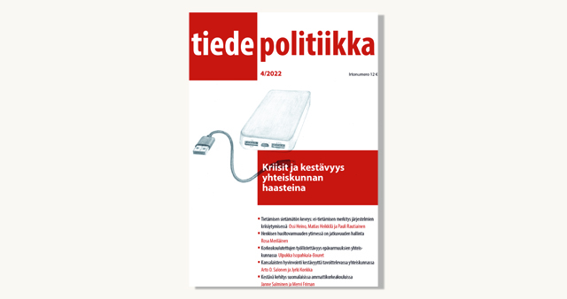 Tiedepolitiikka-lehti kansikuva, kuvassa ulkoinen kovalevy